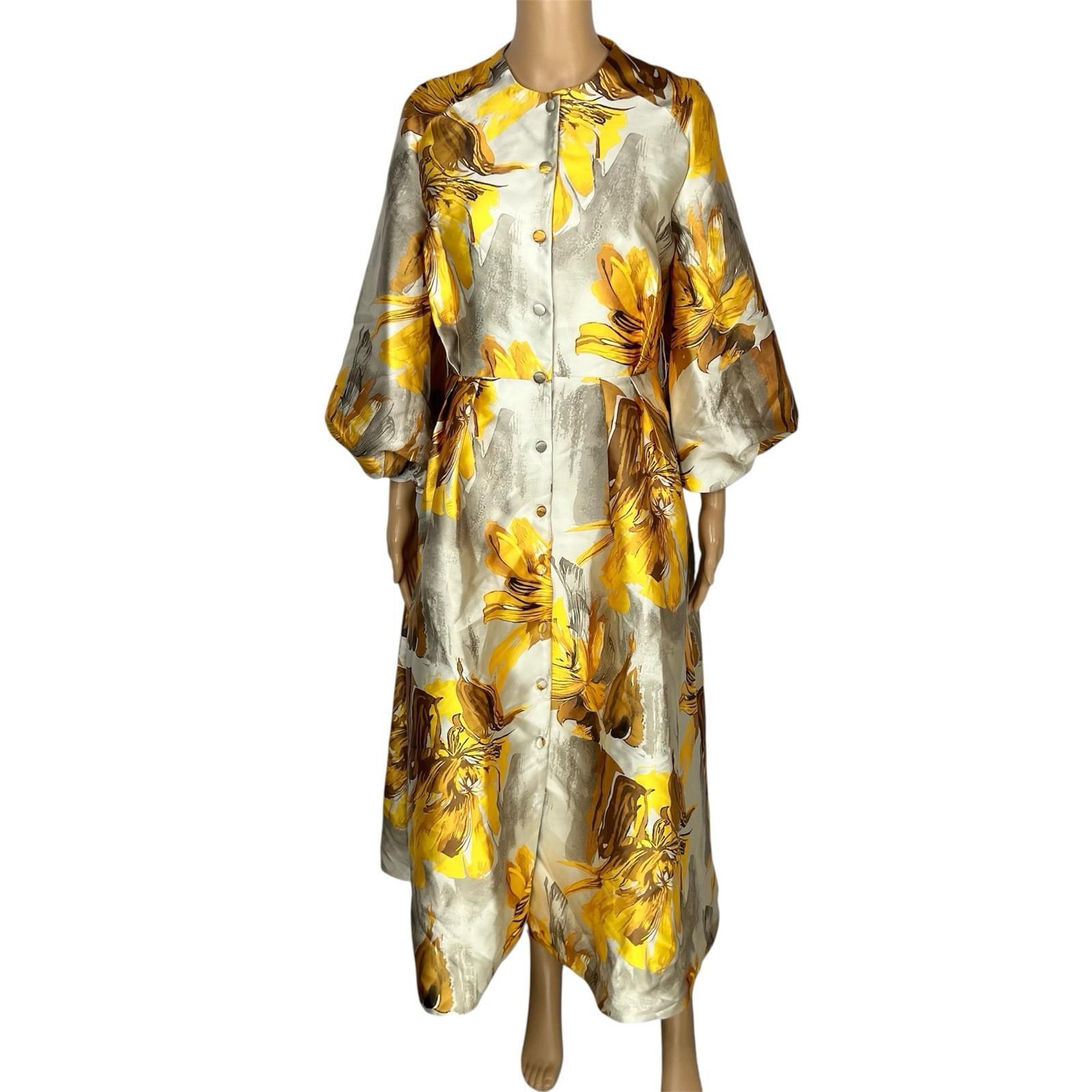 N By Nancy Button Down Mid Length Dress Size S Yellow Floral Bubble Sleeves New