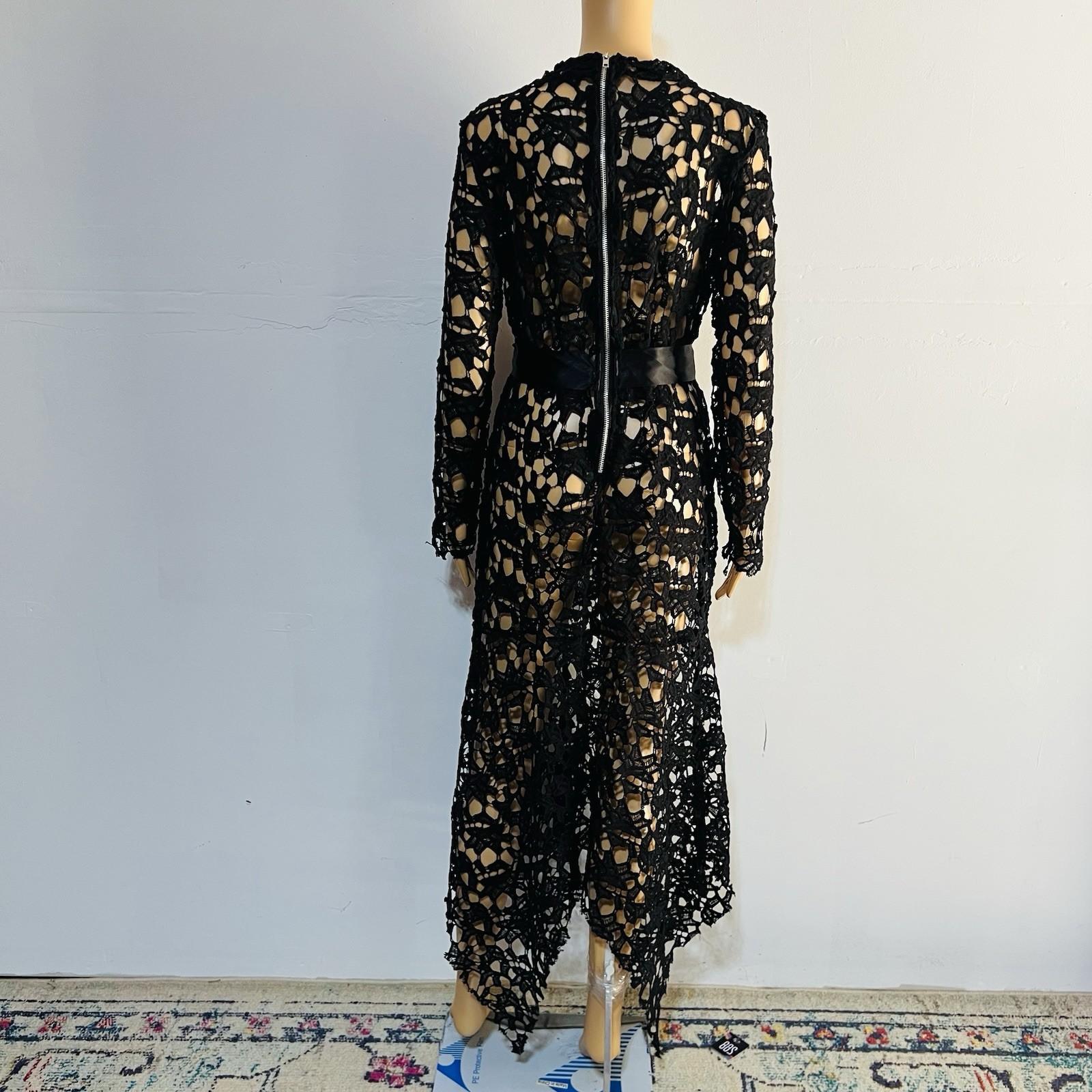 Beautiful high Low Lace dress Size L Black See Through Belted Gothic Grunge
