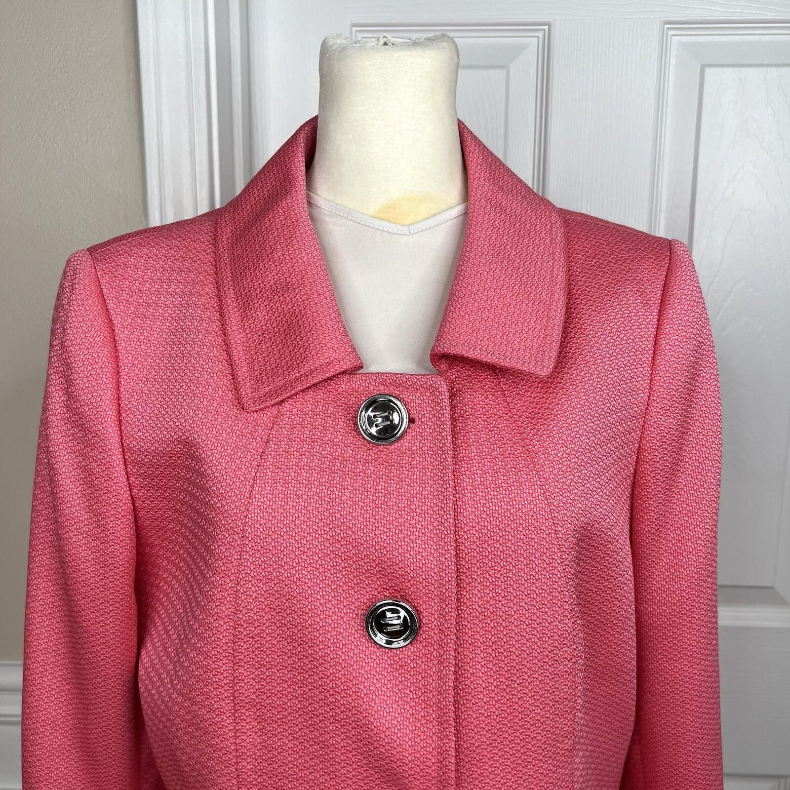 Tahari ASL Polyester Rayon Blazer Size 10 Pink 3/4 Sleeve Twill Shawl Collar