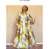 N By Nancy Button Down Mid Length Dress Size S Yellow Floral Bubble Sleeves New