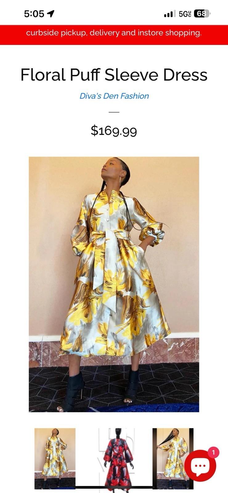 N By Nancy Button Down Mid Length Dress Size S Yellow Floral Bubble Sleeves New