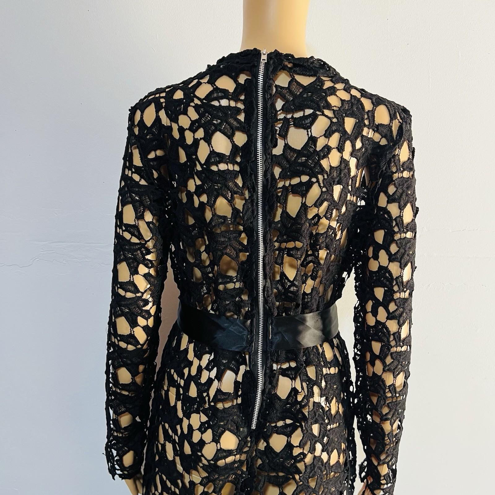 Beautiful high Low Lace dress Size L Black See Through Belted Gothic Grunge