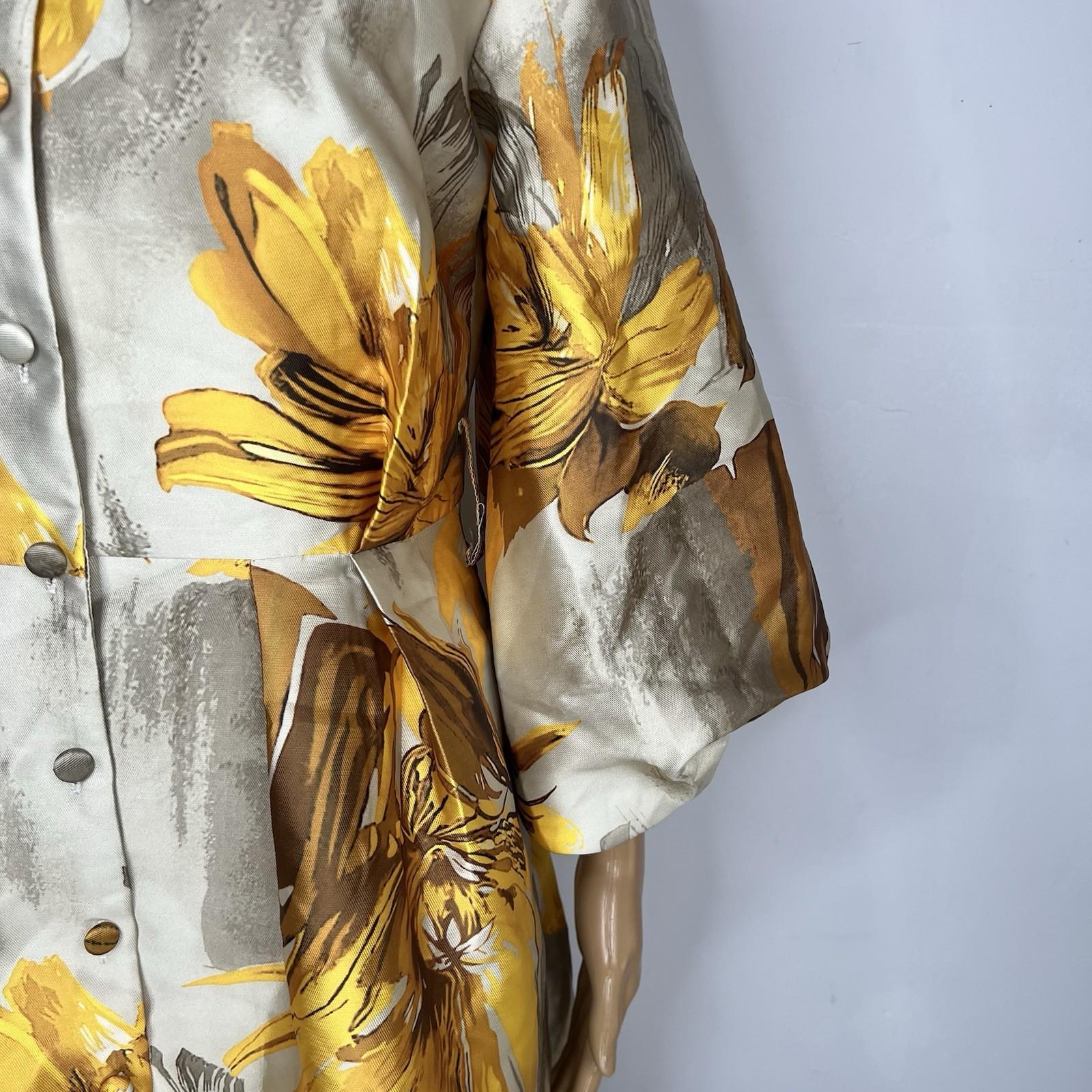 N By Nancy Button Down Mid Length Dress Size S Yellow Floral Bubble Sleeves New