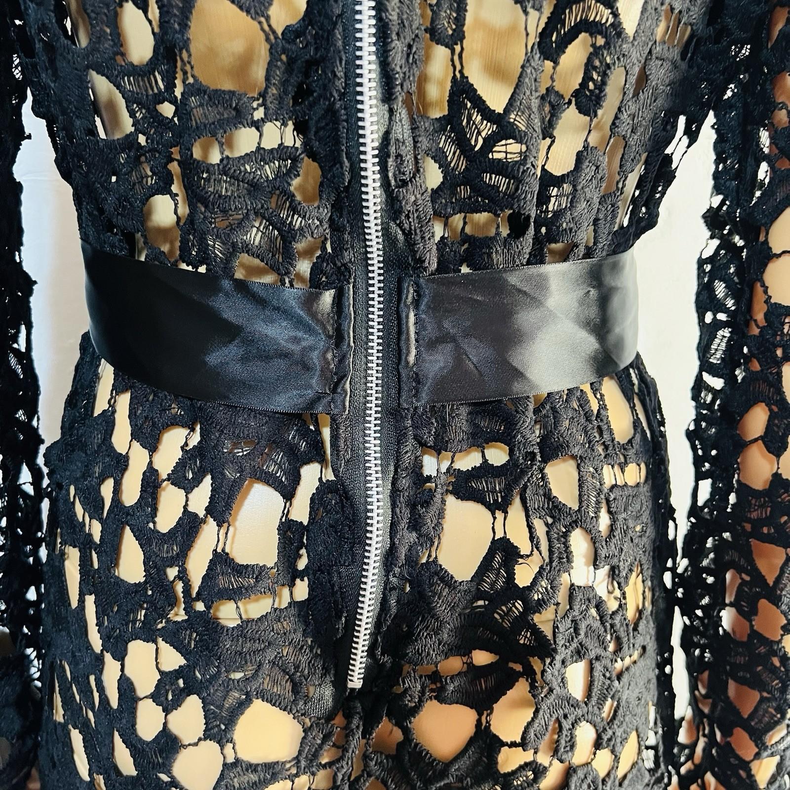 Beautiful high Low Lace dress Size L Black See Through Belted Gothic Grunge