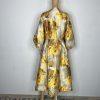 N By Nancy Button Down Mid Length Dress Size S Yellow Floral Bubble Sleeves New