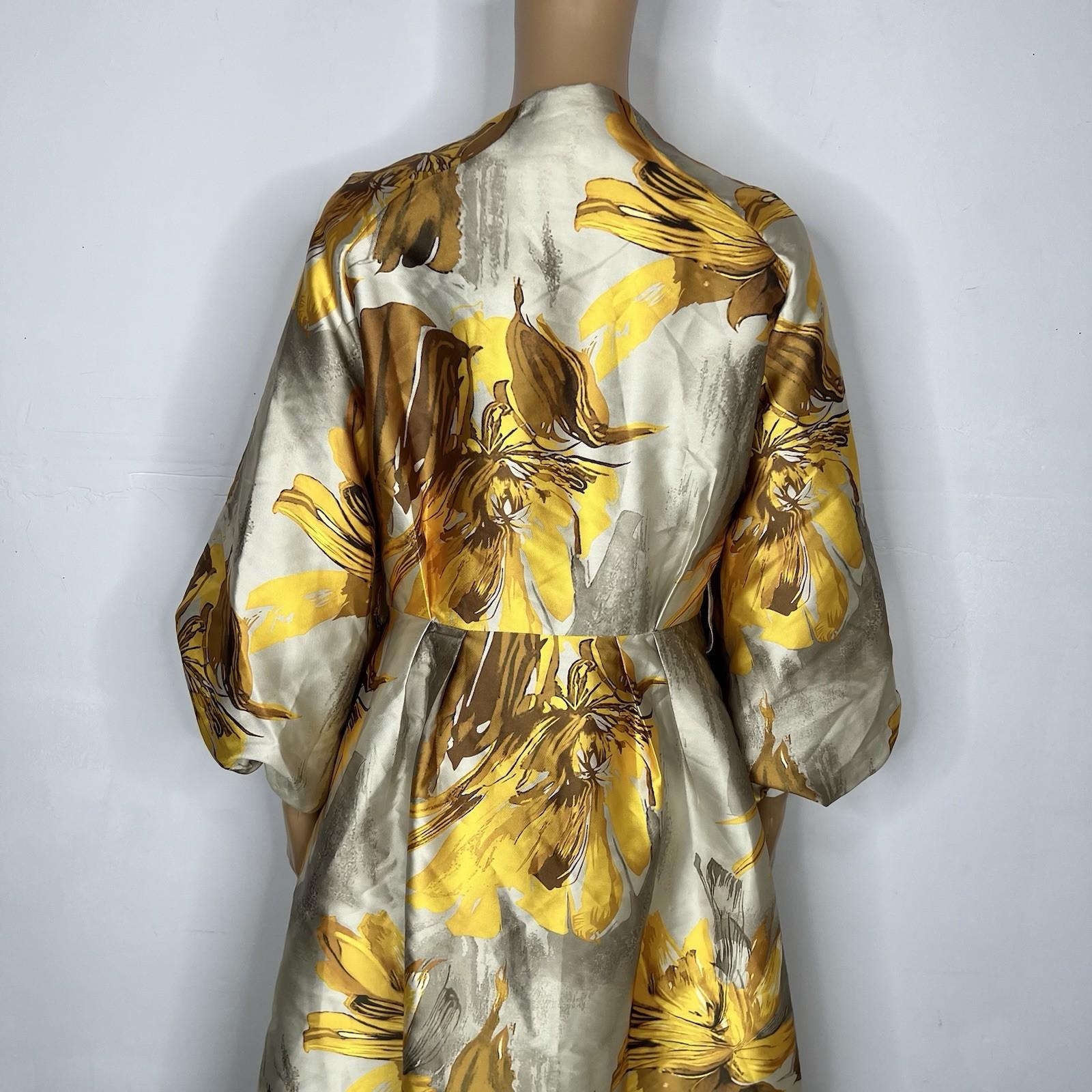 N By Nancy Button Down Mid Length Dress Size S Yellow Floral Bubble Sleeves New