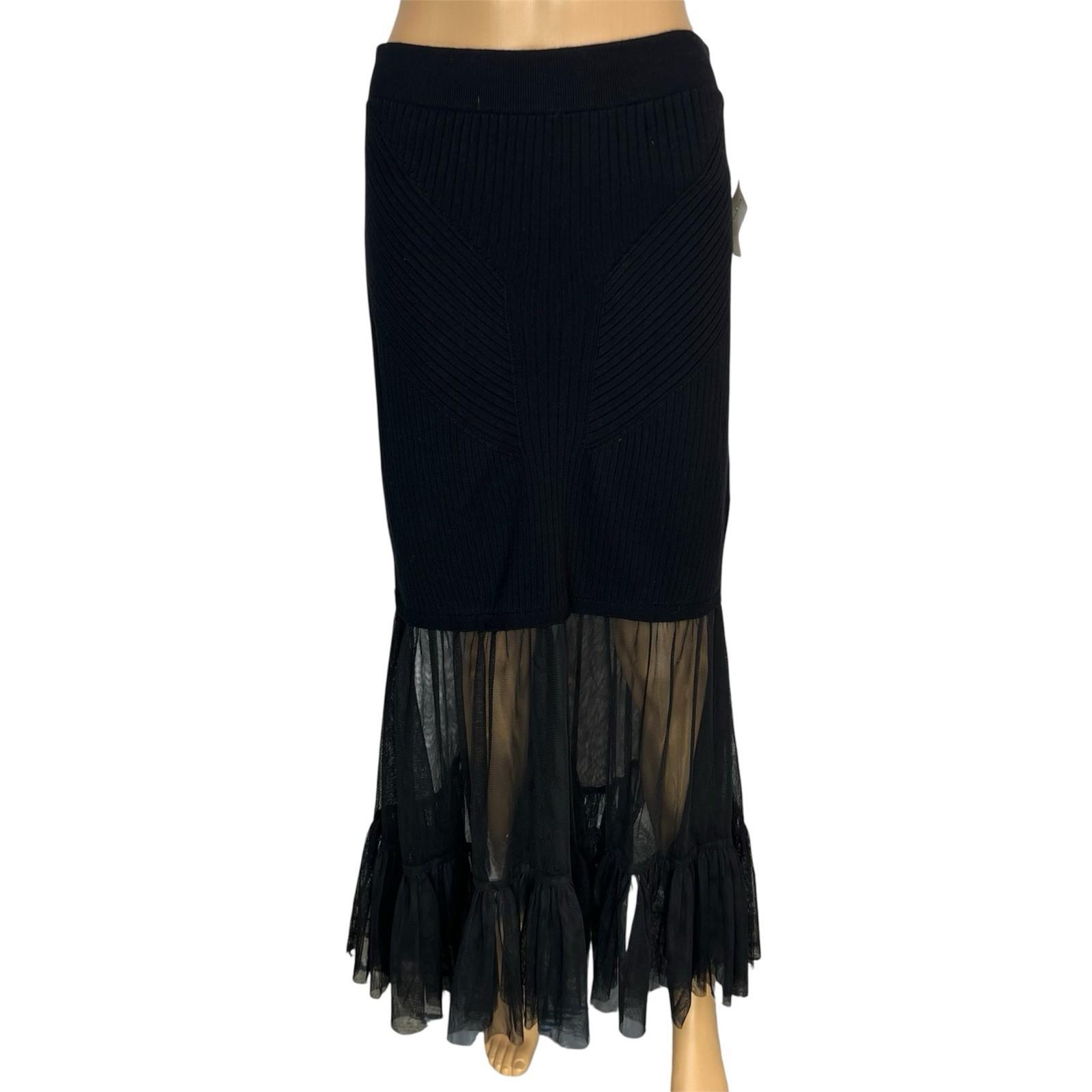 Anthropologie Women Knit Sheer Black Stretch Maxi Skirt Size M Stretch New