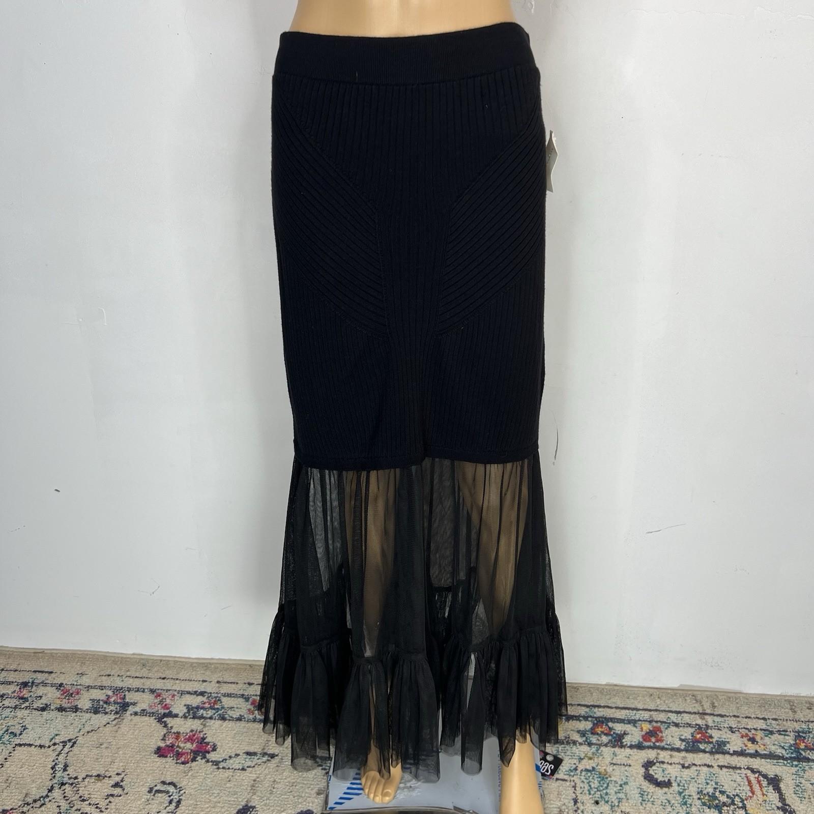 Anthropologie Women Knit Sheer Black Stretch Maxi Skirt Size M Stretch New