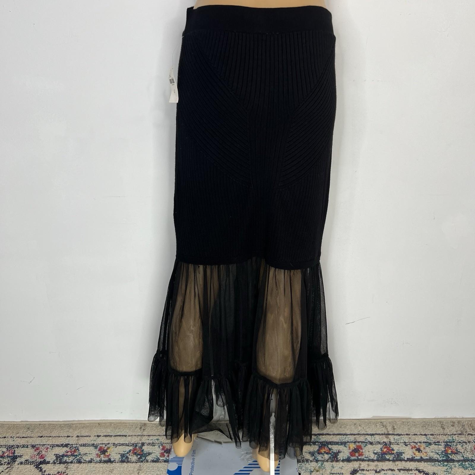 Anthropologie Women Knit Sheer Black Stretch Maxi Skirt Size M Stretch New