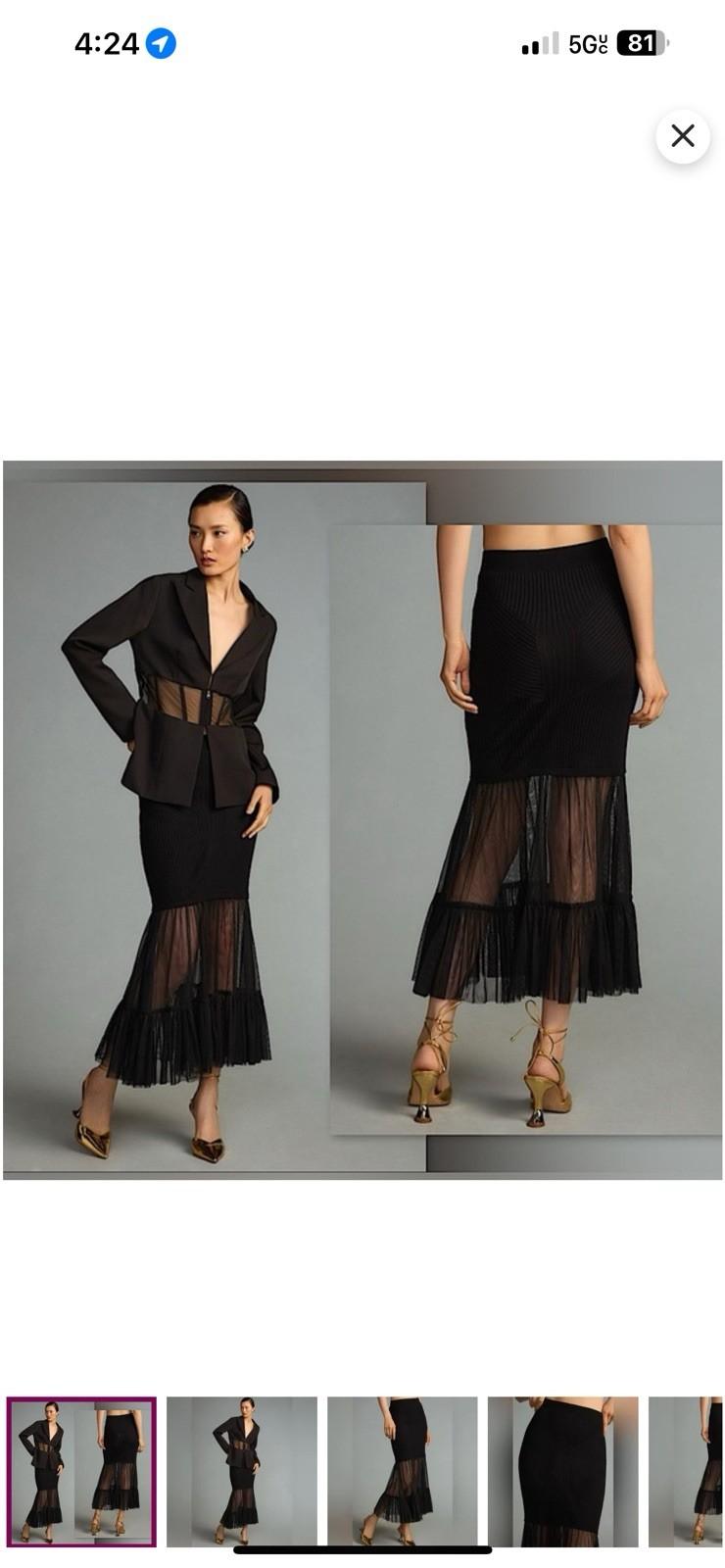Anthropologie Women Knit Sheer Black Stretch Maxi Skirt Size M Stretch New