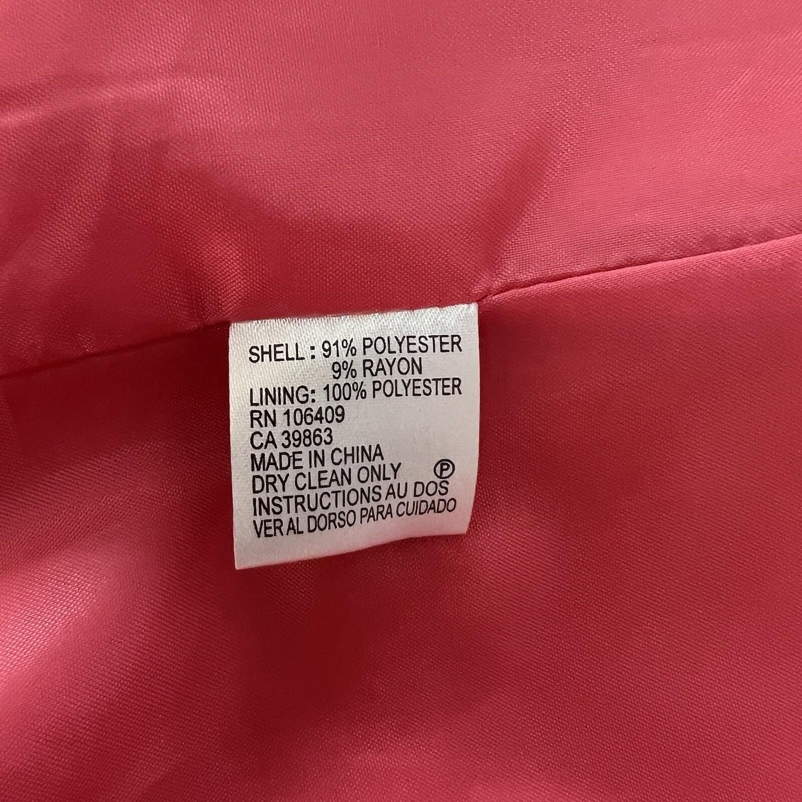 Tahari ASL Polyester Rayon Blazer Size 10 Pink 3/4 Sleeve Twill Shawl Collar