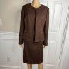 10-7690.jpg EMILY 2PC Brown Polyester Lined Collarless Cocktail Dress Suit Size 10