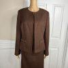 10-7692.jpg EMILY 2PC Brown Polyester Lined Collarless Cocktail Dress Suit Size 10