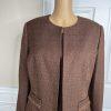 10-7693.jpg EMILY 2PC Brown Polyester Lined Collarless Cocktail Dress Suit Size 10