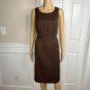10-7694.jpg EMILY 2PC Brown Polyester Lined Collarless Cocktail Dress Suit Size 10