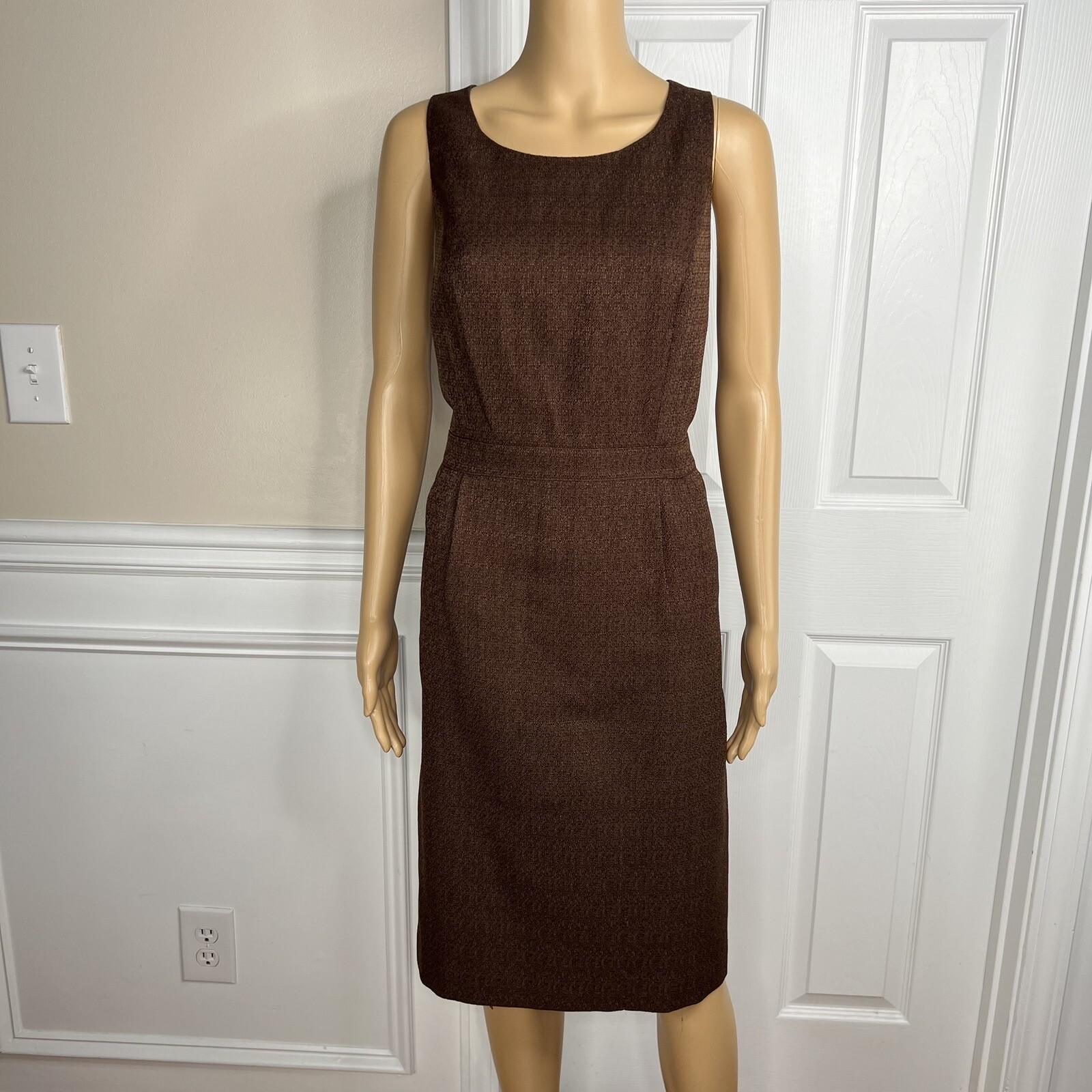 10-7694.jpg EMILY 2PC Brown Polyester Lined Collarless Cocktail Dress Suit Size 10