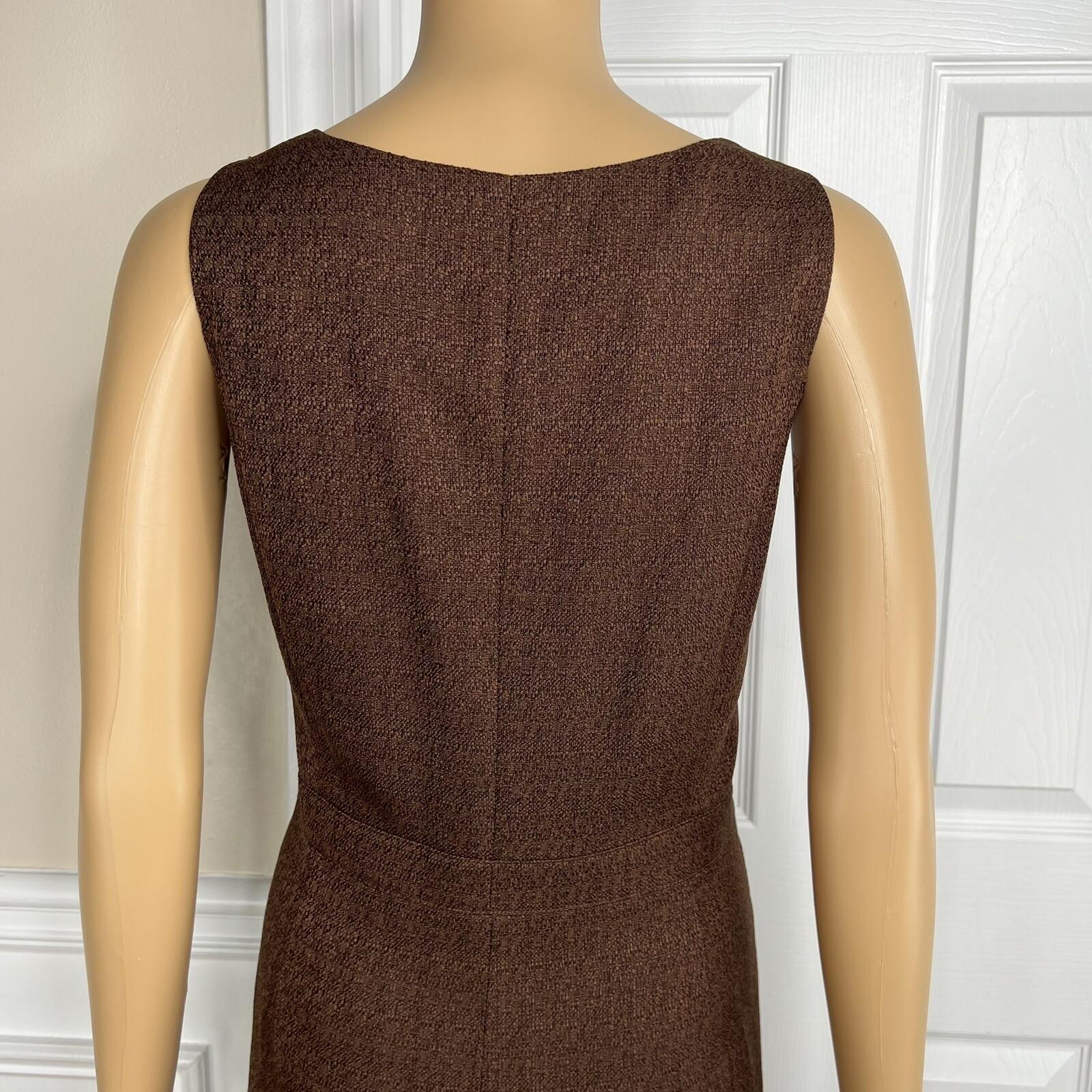 10-7697.jpg EMILY 2PC Brown Polyester Lined Collarless Cocktail Dress Suit Size 10