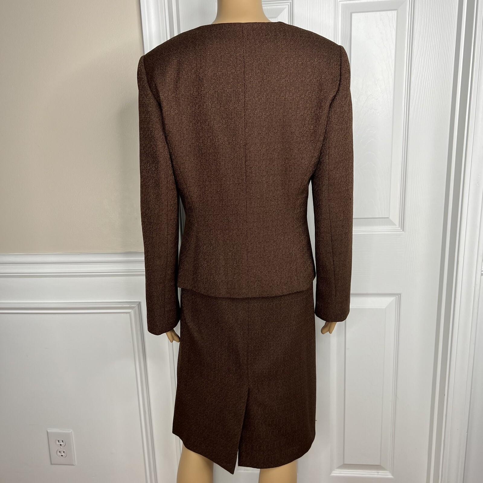 10-7698.jpg EMILY 2PC Brown Polyester Lined Collarless Cocktail Dress Suit Size 10