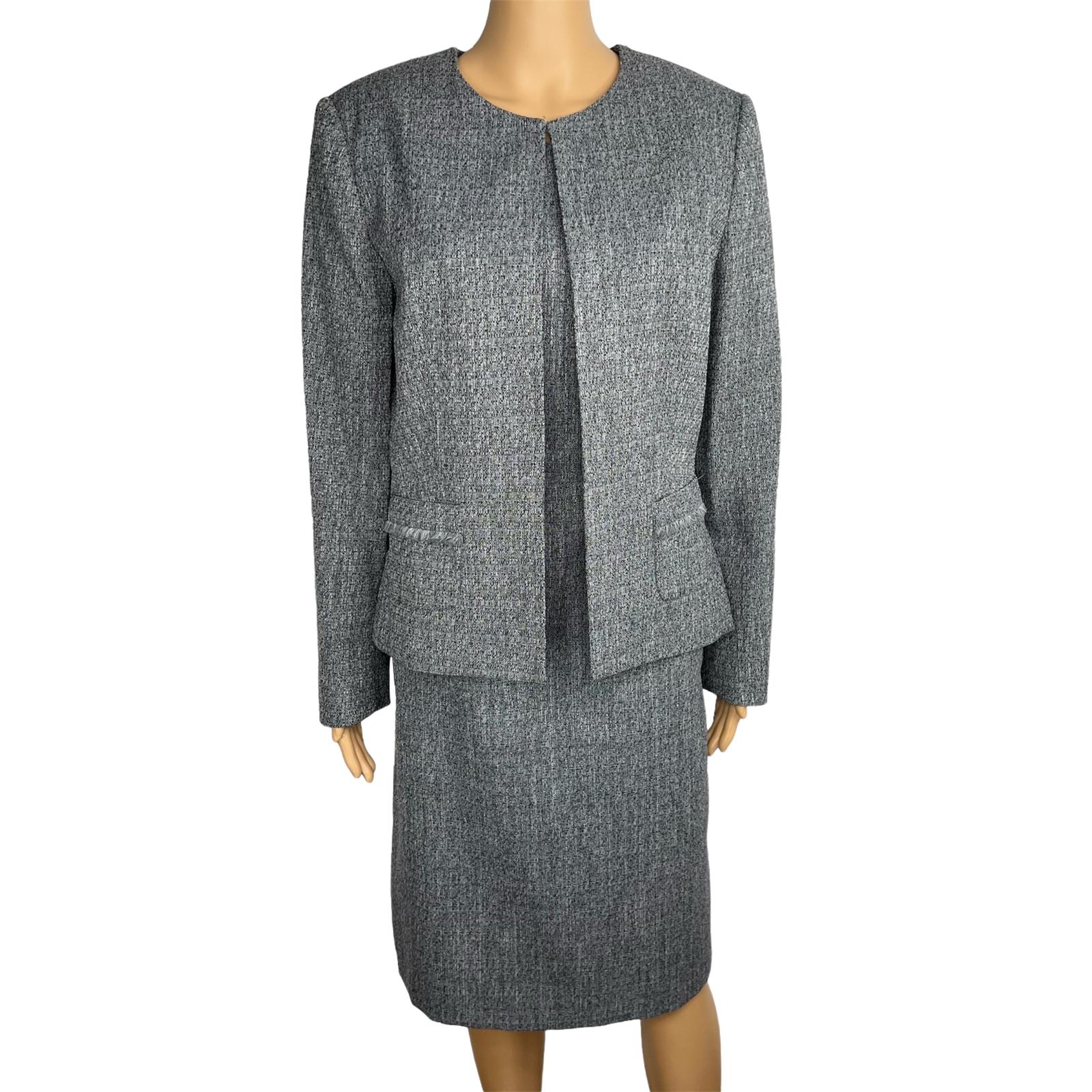 EMILY 2PC Gray Polyester Lined Collarless Cocktail Dress Suit Size 10