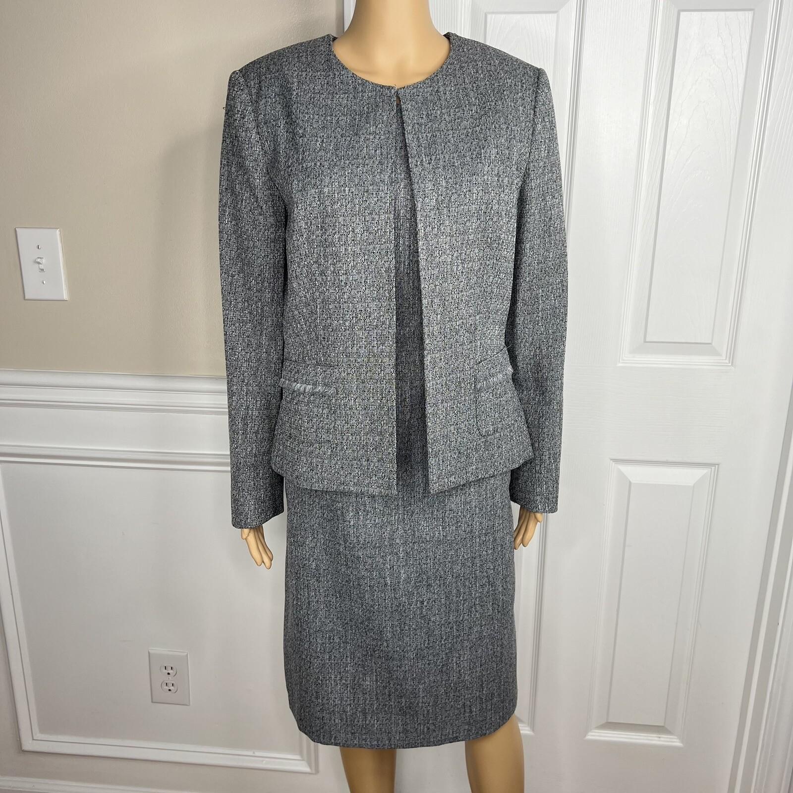 EMILY 2PC Gray Polyester Lined Collarless Cocktail Dress Suit Size 10