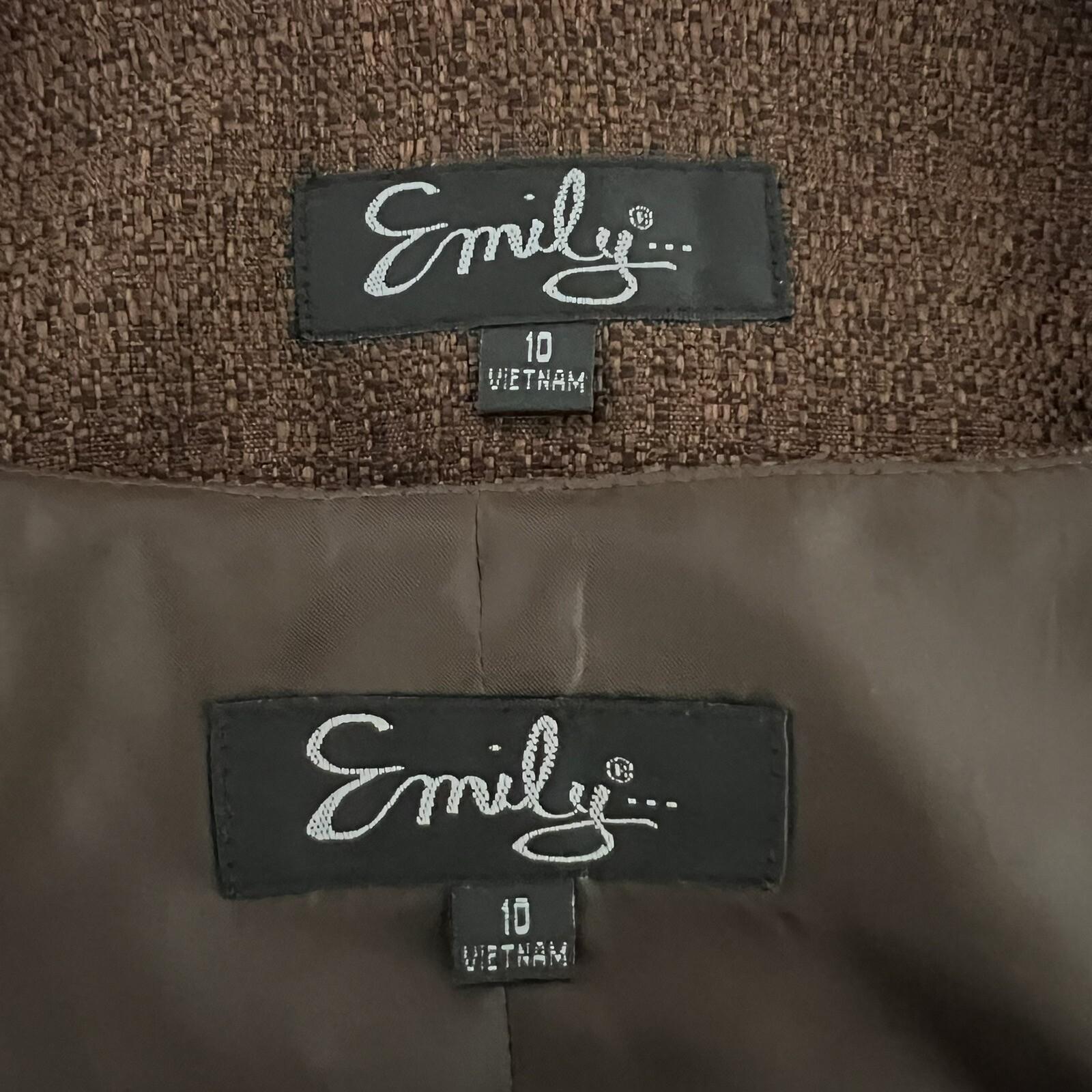 10-7704.jpg EMILY 2PC Brown Polyester Lined Collarless Cocktail Dress Suit Size 10