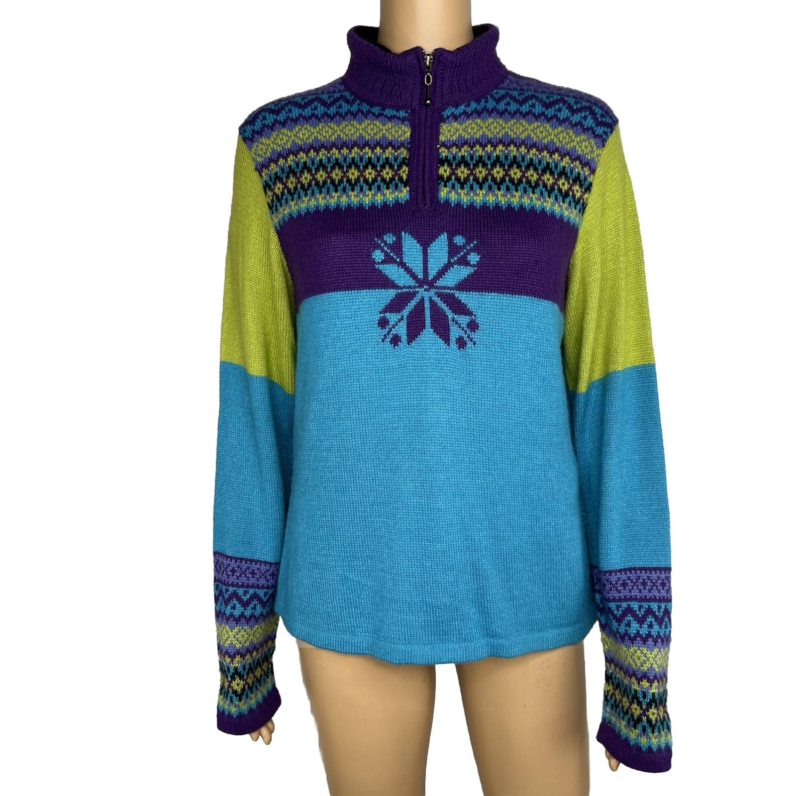 Alpaca Imports Women Multicolor 1/4 Zip Long Stand Up Collar Sleeve Sweater SZ M