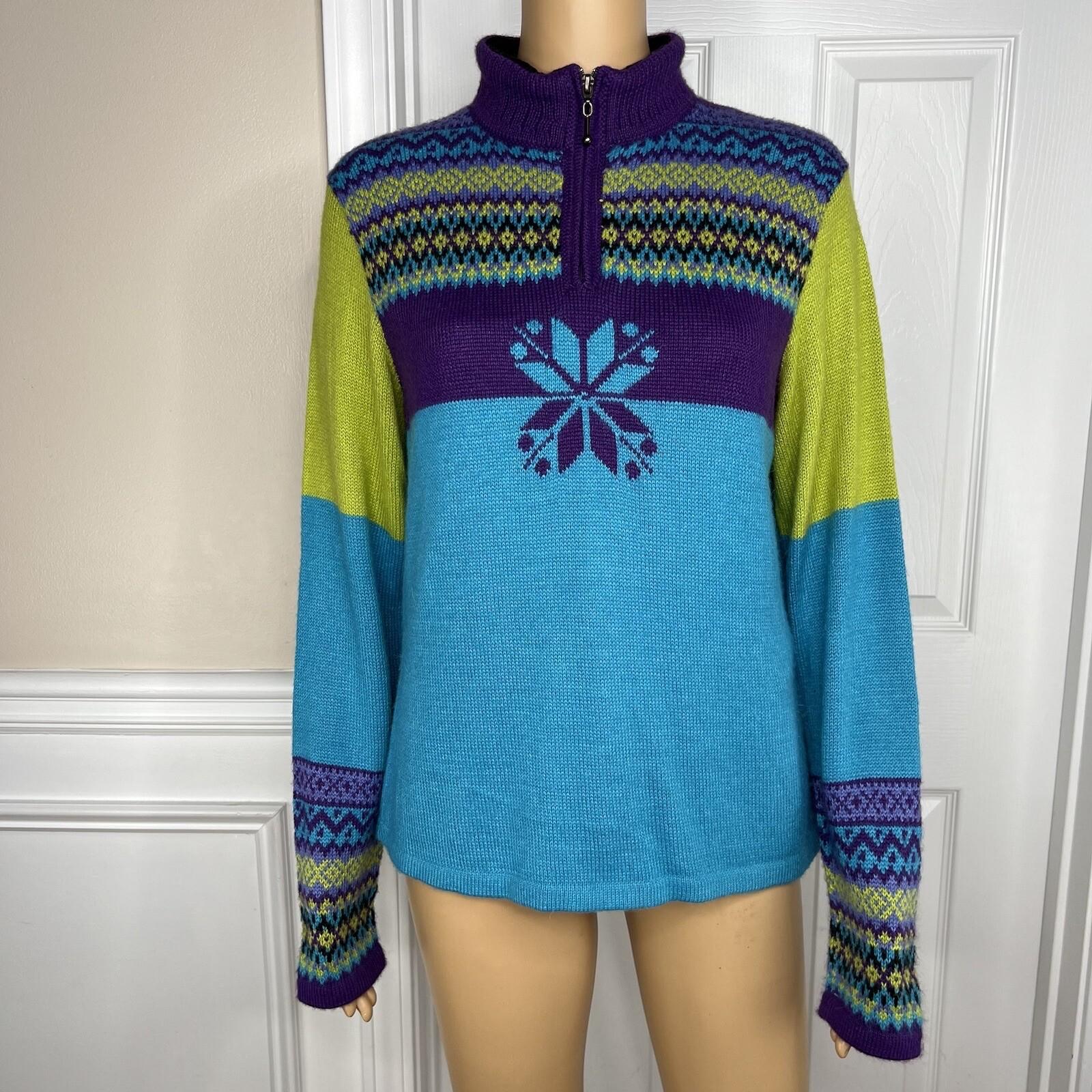 Alpaca Imports Women Multicolor 1/4 Zip Long Stand Up Collar Sleeve Sweater SZ M