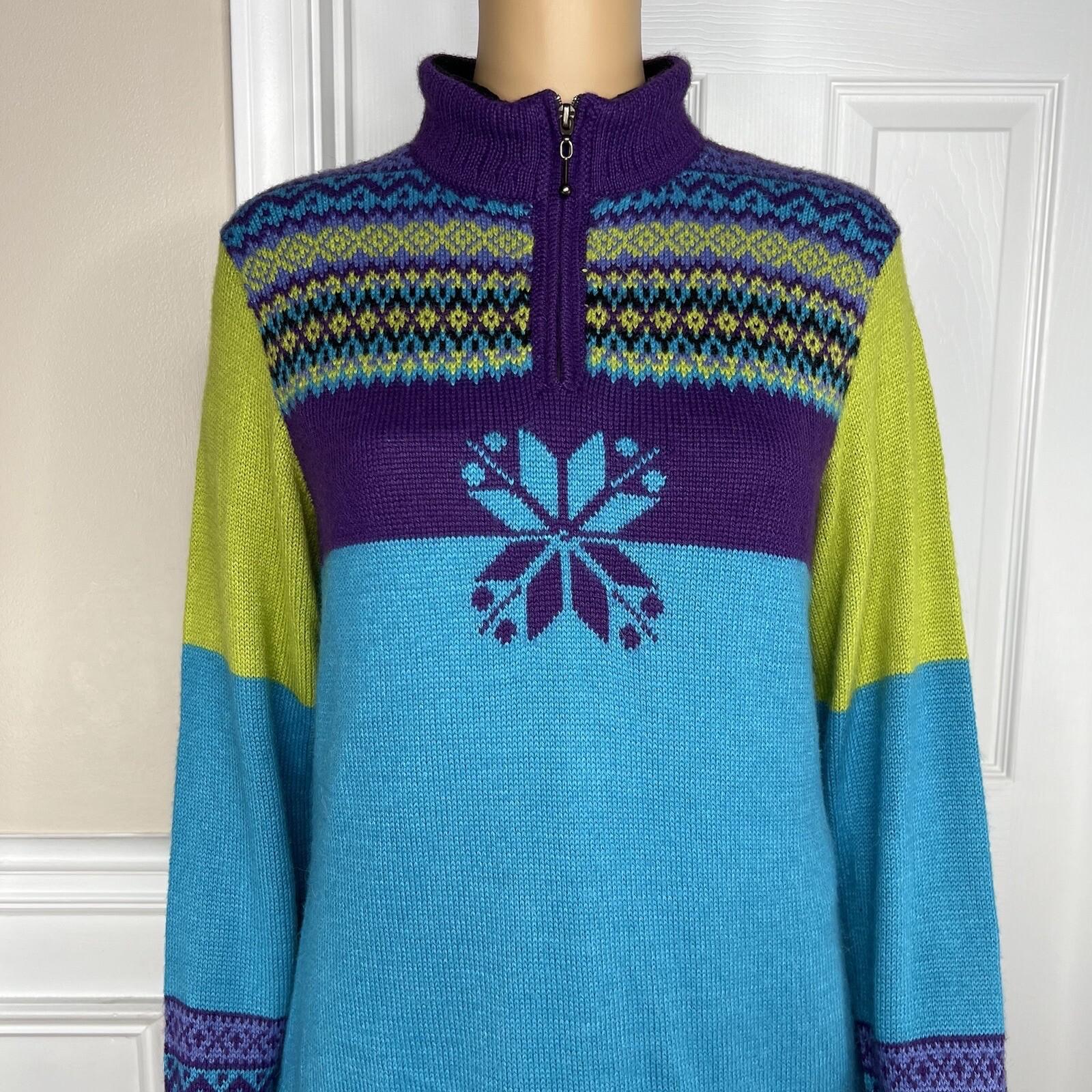 Alpaca Imports Women Multicolor 1/4 Zip Long Stand Up Collar Sleeve Sweater SZ M