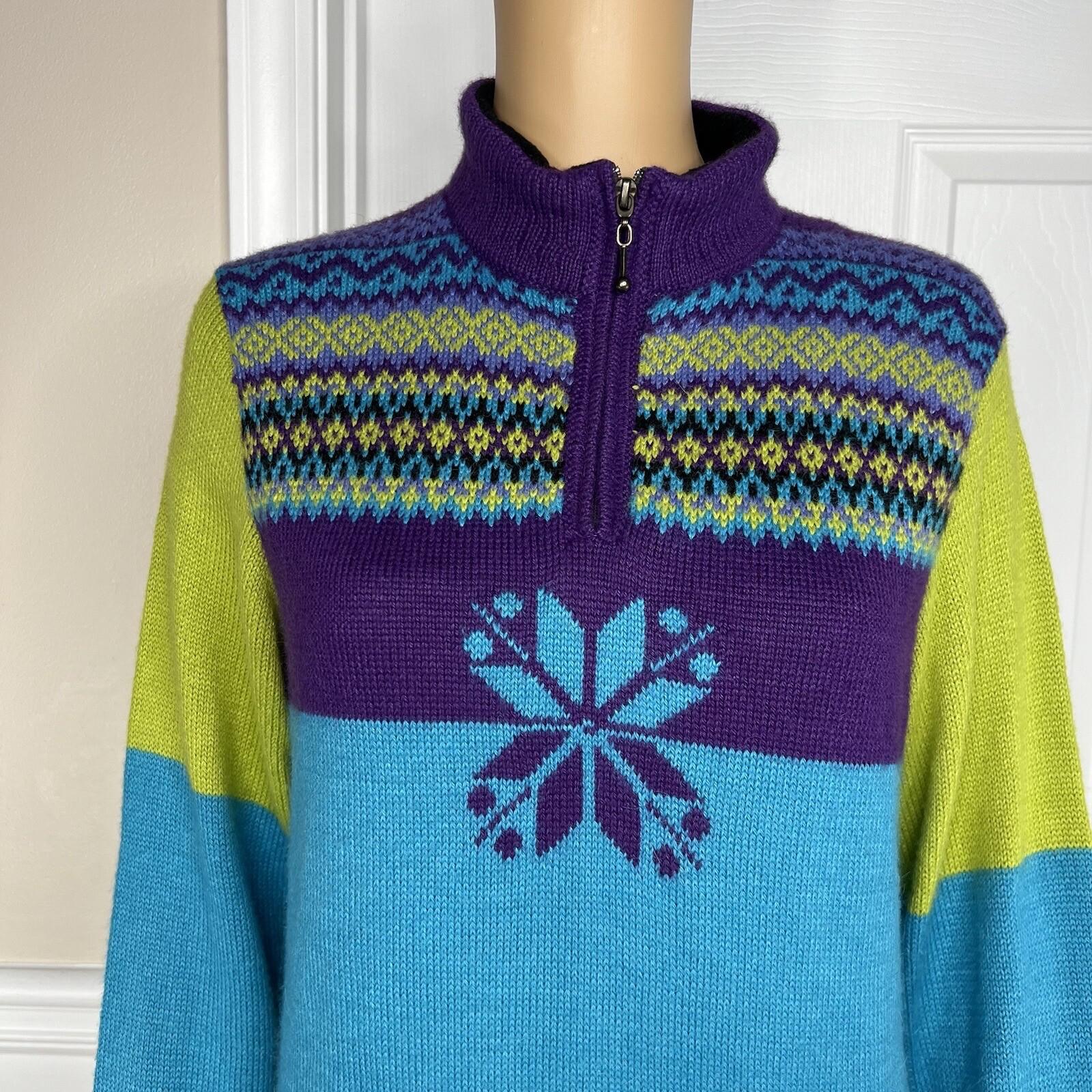 Alpaca Imports Women Multicolor 1/4 Zip Long Stand Up Collar Sleeve Sweater SZ M
