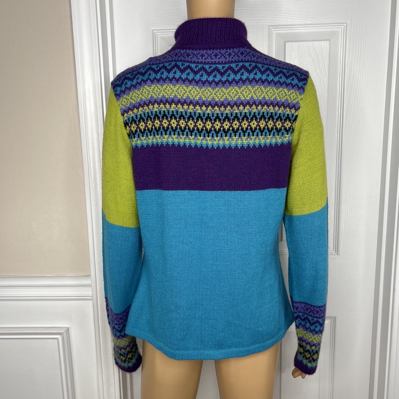 Alpaca Imports Women Multicolor 1/4 Zip Long Stand Up Collar Sleeve Sweater SZ M