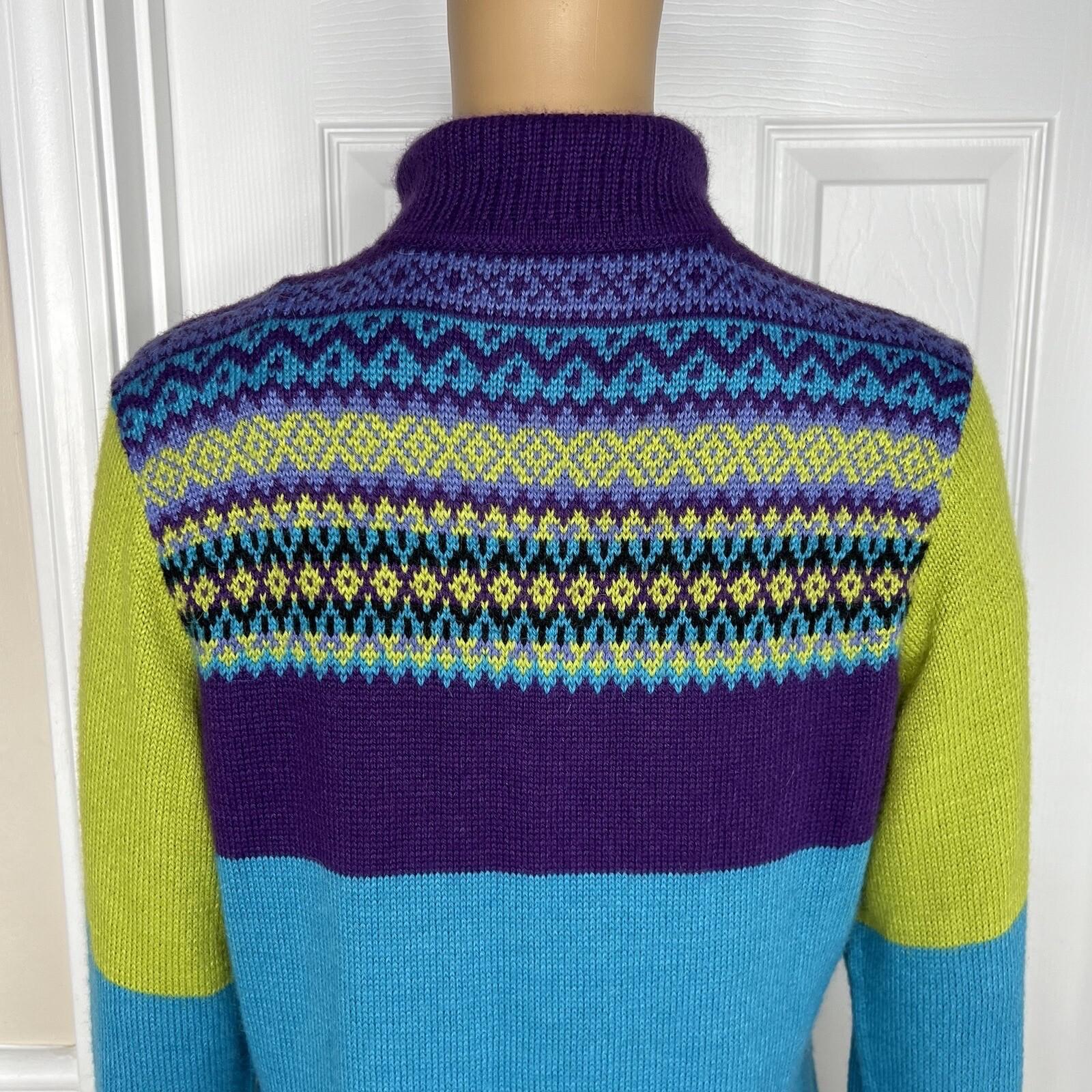 Alpaca Imports Women Multicolor 1/4 Zip Long Stand Up Collar Sleeve Sweater SZ M