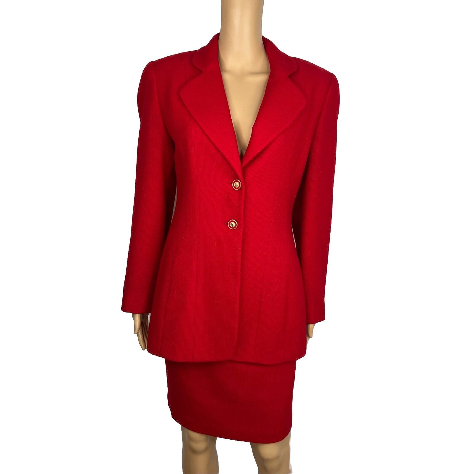 Lillie Rubin Exclusive Vintage Wool Skirt Suit Size 8 Red Lined Notch Collar 2PC