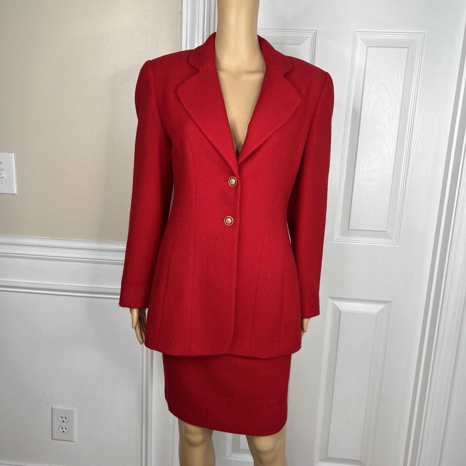 Lillie Rubin Exclusive Vintage Wool Skirt Suit Size 8 Red Lined Notch Collar 2PC