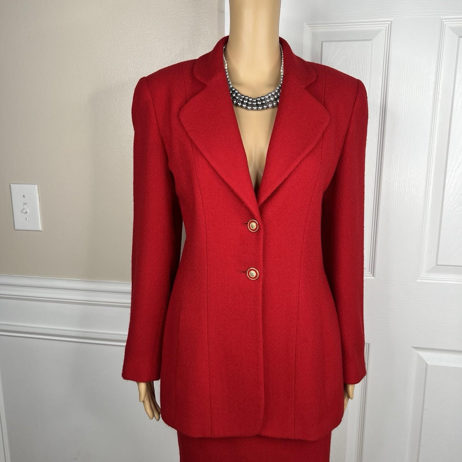 Lillie Rubin Exclusive Vintage Wool Skirt Suit Size 8 Red Lined Notch Collar 2PC