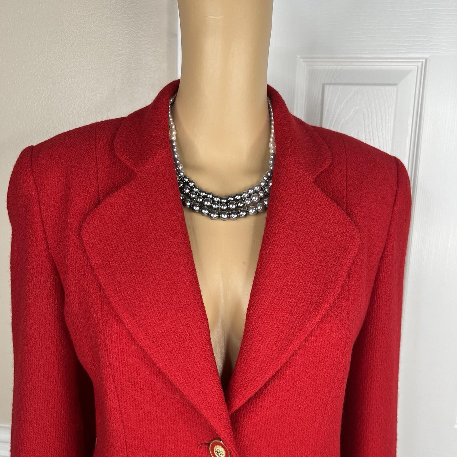 Lillie Rubin Exclusive Vintage Wool Skirt Suit Size 8 Red Lined Notch Collar 2PC