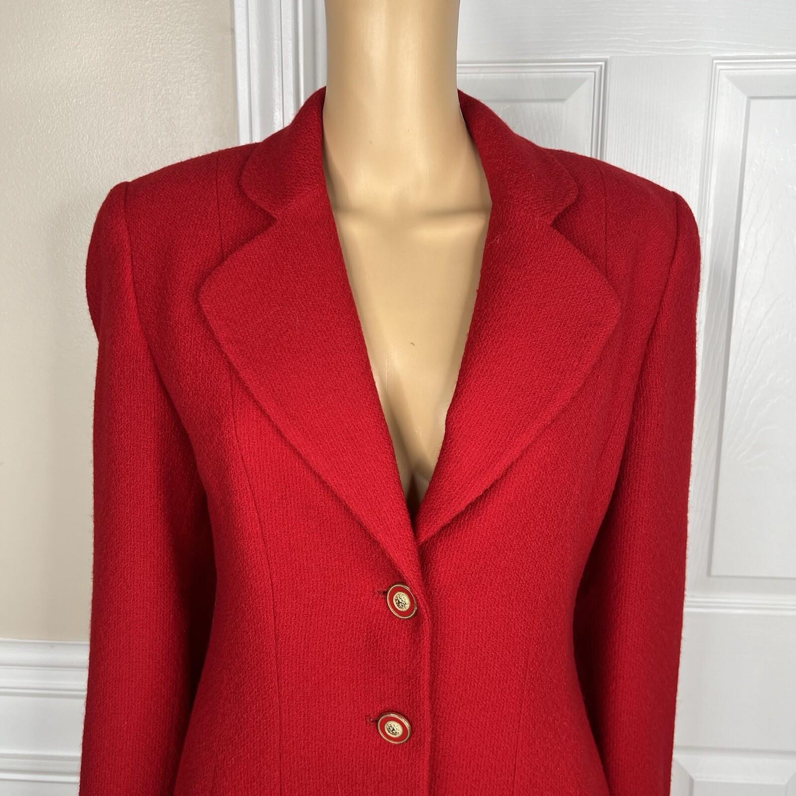 Lillie Rubin Exclusive Vintage Wool Skirt Suit Size 8 Red Lined Notch Collar 2PC