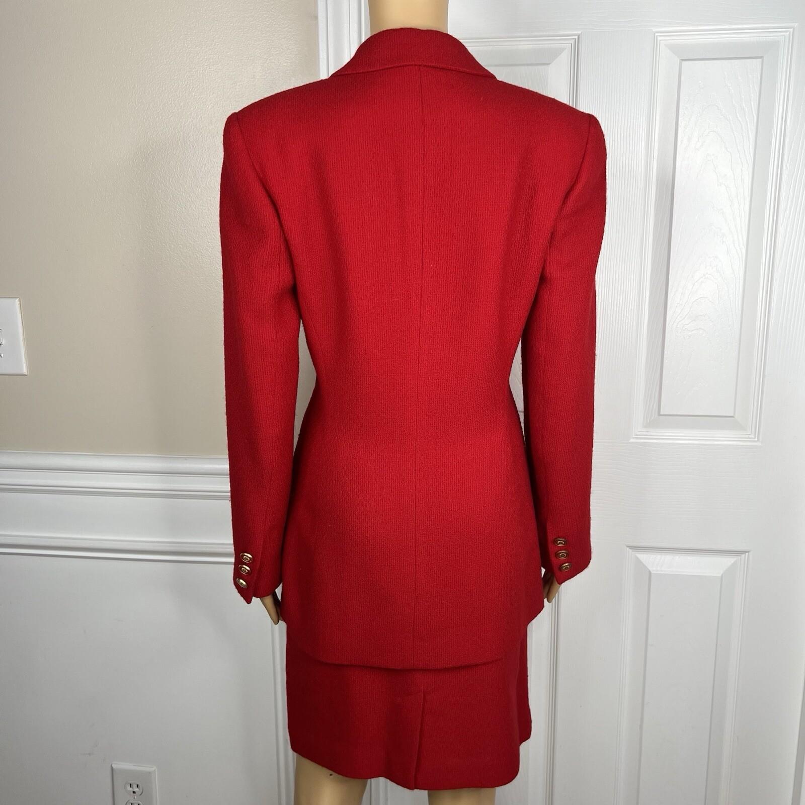 Lillie Rubin Exclusive Vintage Wool Skirt Suit Size 8 Red Lined Notch Collar 2PC