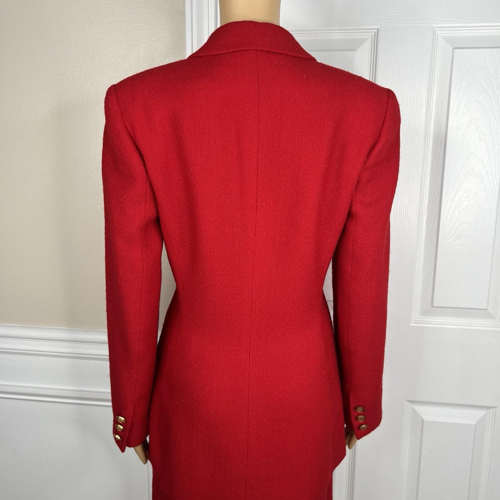 Lillie Rubin Exclusive Vintage Wool Skirt Suit Size 8 Red Lined Notch Collar 2PC