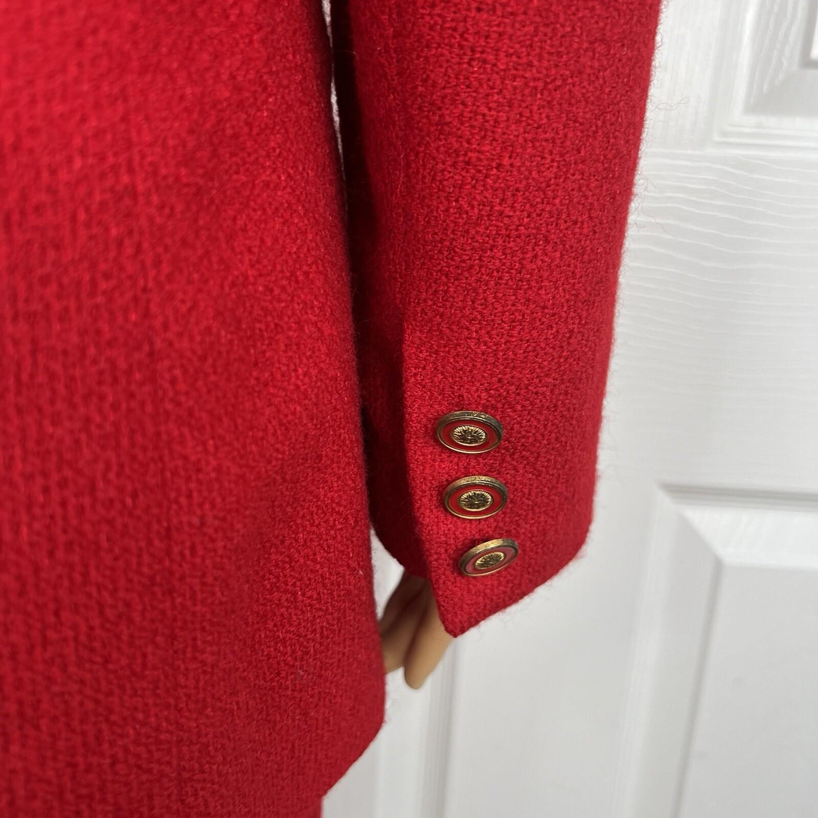 Lillie Rubin Exclusive Vintage Wool Skirt Suit Size 8 Red Lined Notch Collar 2PC