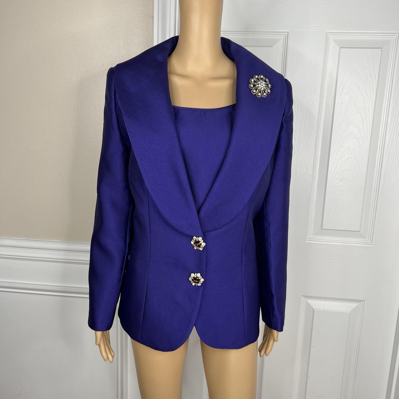 Giovanna Collection Polyester Blazer Set Size 10 Embellished Purple Lined Women