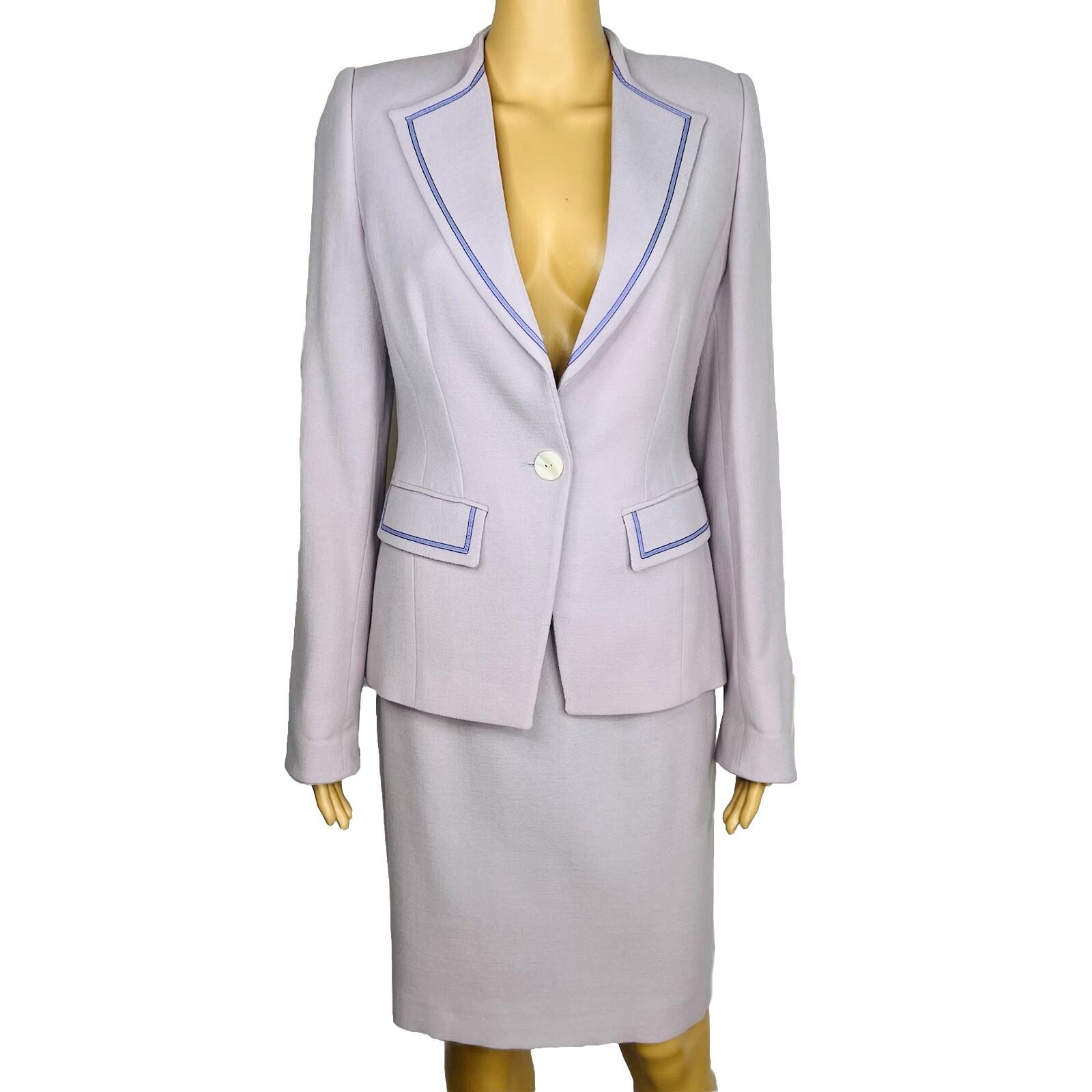 Platine Paris Women Wool Skirt 40 Suit 38 Lined Collarless Cocktail Career 2PC