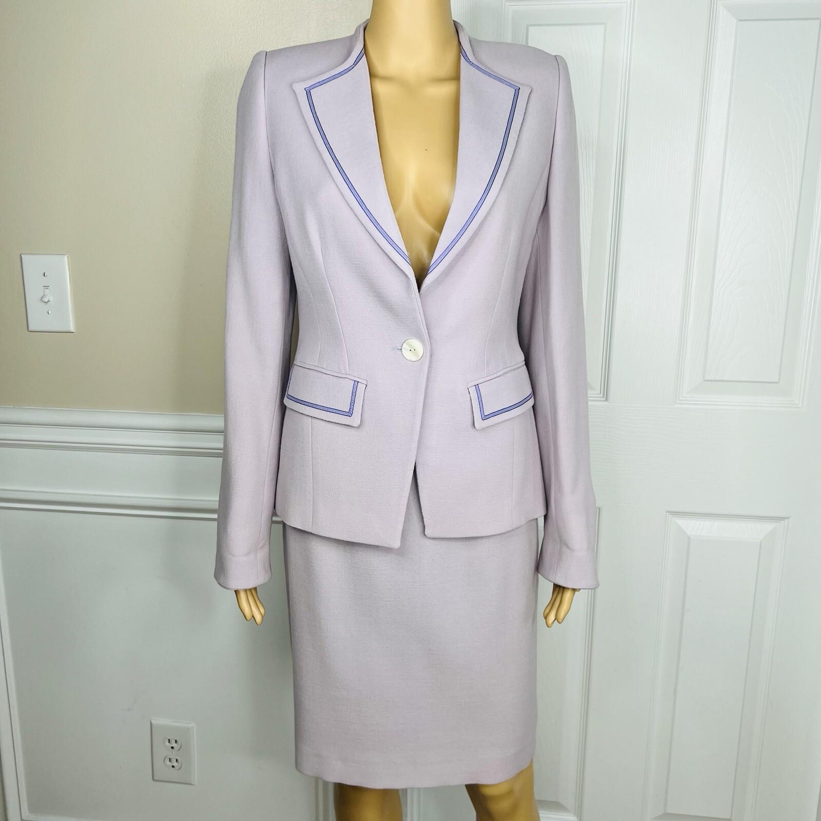 Platine Paris Women Wool Skirt 40 Suit 38 Lined Collarless Cocktail Career 2PC