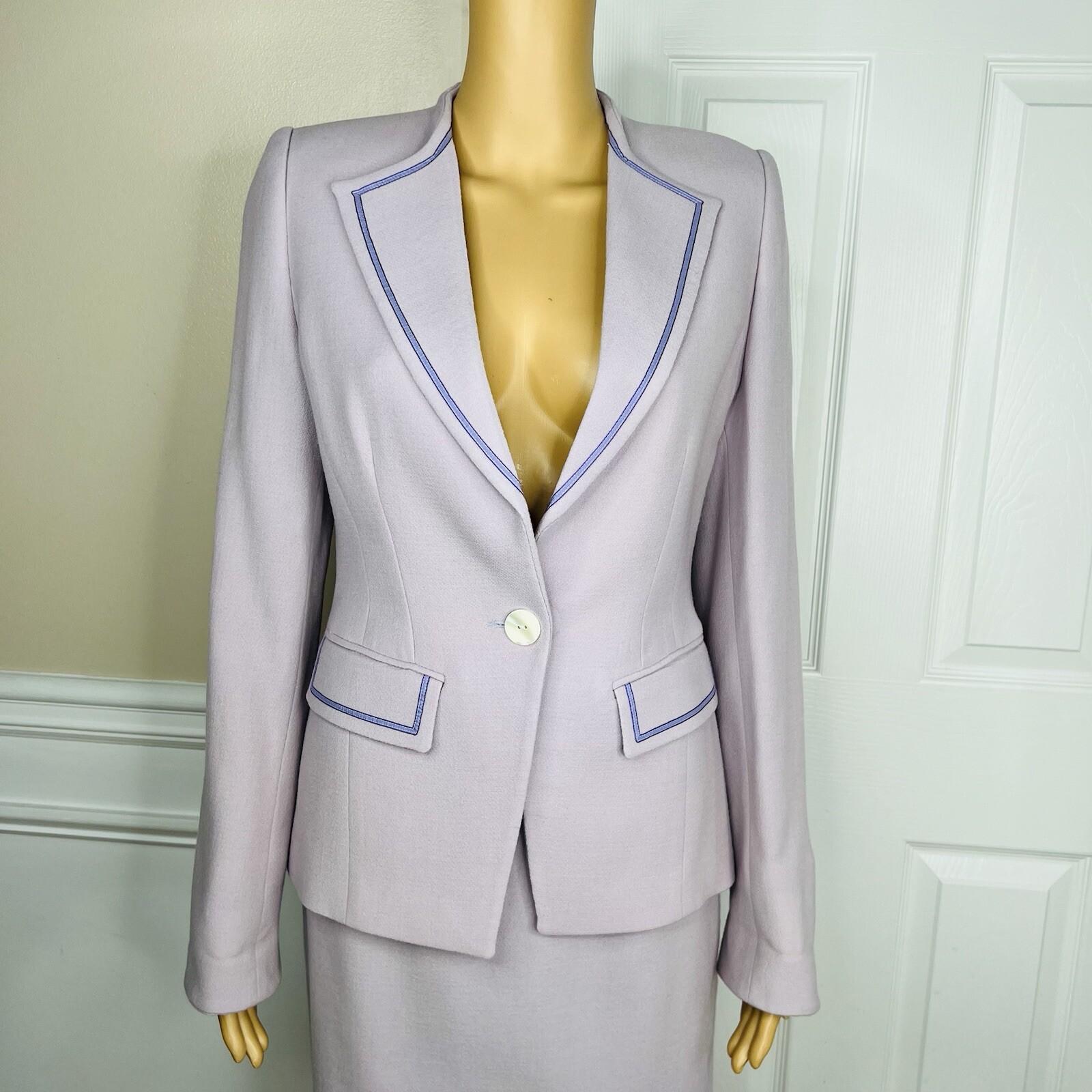 Platine Paris Women Wool Skirt 40 Suit 38 Lined Collarless Cocktail Career 2PC