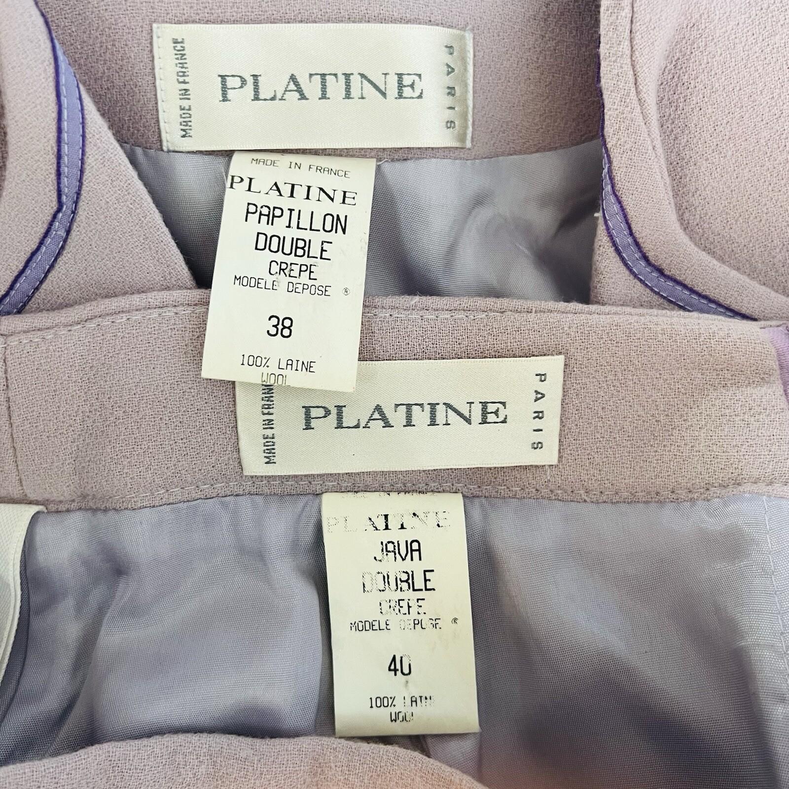 Platine Paris Women Wool Skirt 40 Suit 38 Lined Collarless Cocktail Career 2PC