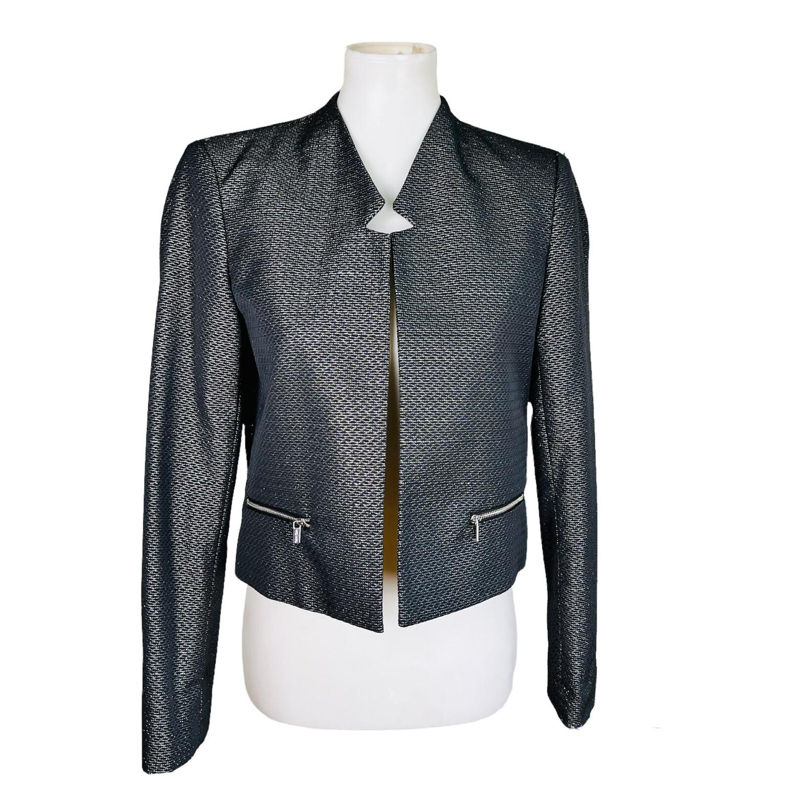 CALVIN KLEIN Women 1PC Black Polyester Metallic Lined Open Front Blazer Size 6
