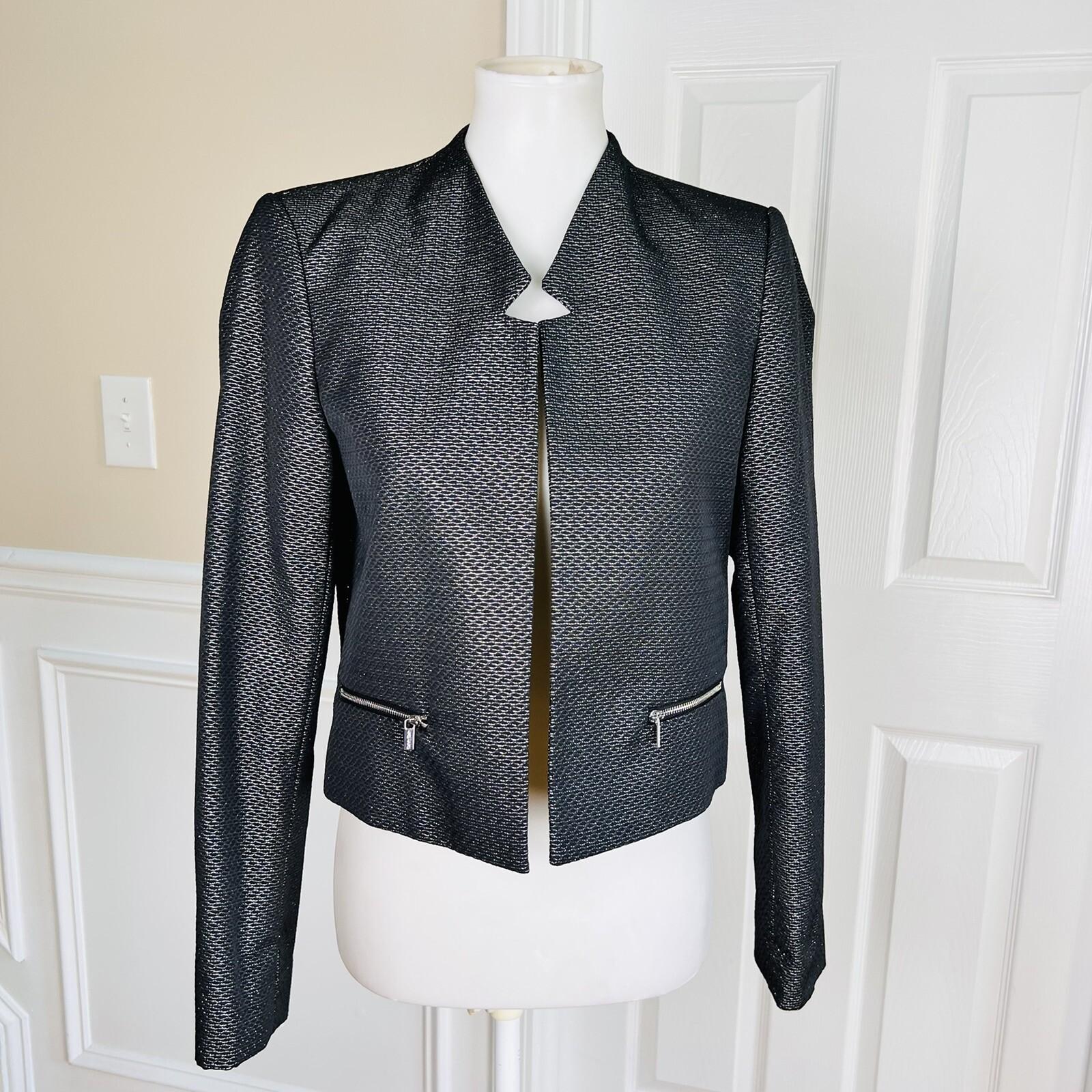 CALVIN KLEIN Women 1PC Black Polyester Metallic Lined Open Front Blazer Size 6