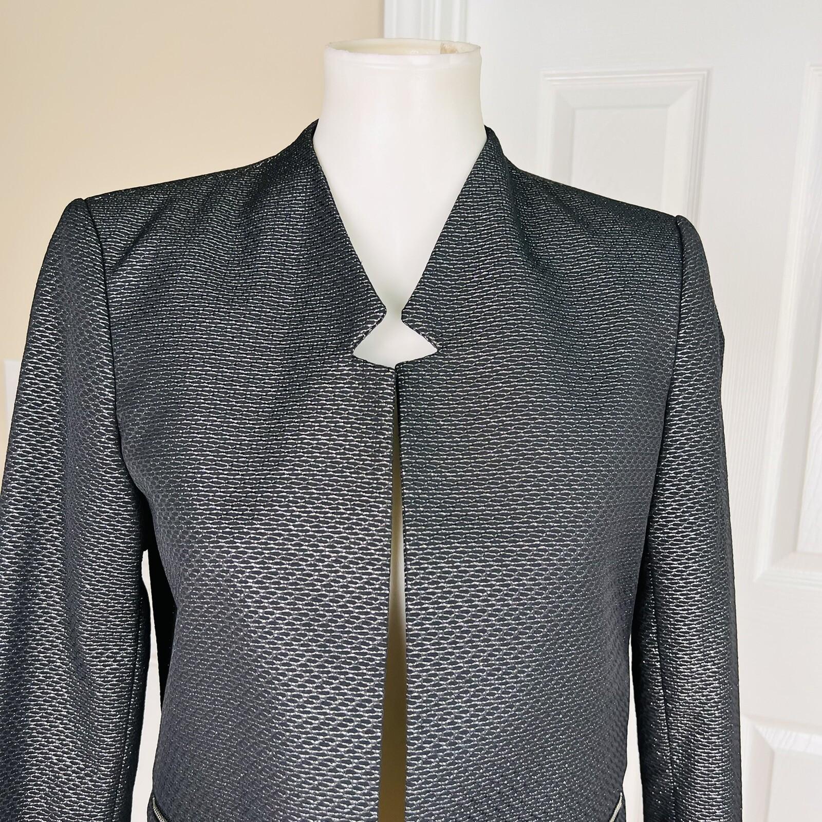 CALVIN KLEIN Women 1PC Black Polyester Metallic Lined Open Front Blazer Size 6