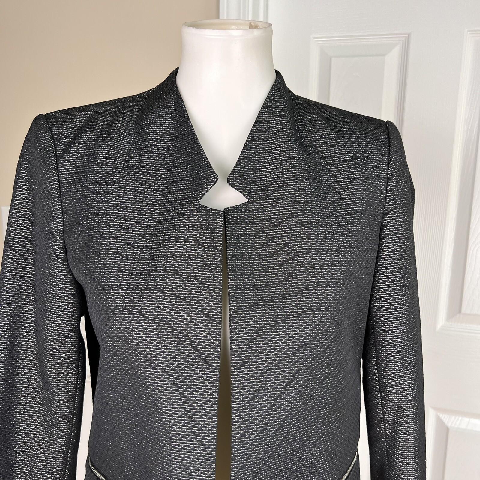 CALVIN KLEIN Women 1PC Black Polyester Metallic Lined Open Front Blazer Size 6