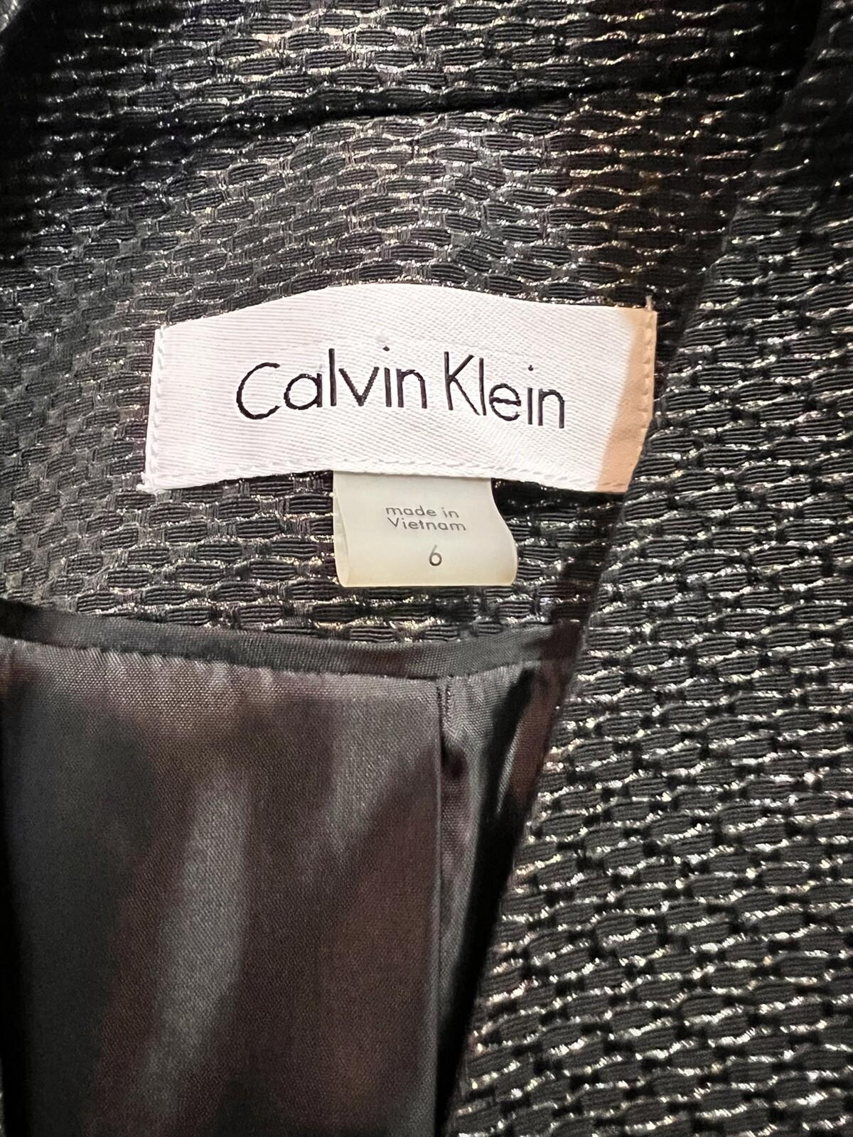 CALVIN KLEIN Women 1PC Black Polyester Metallic Lined Open Front Blazer Size 6