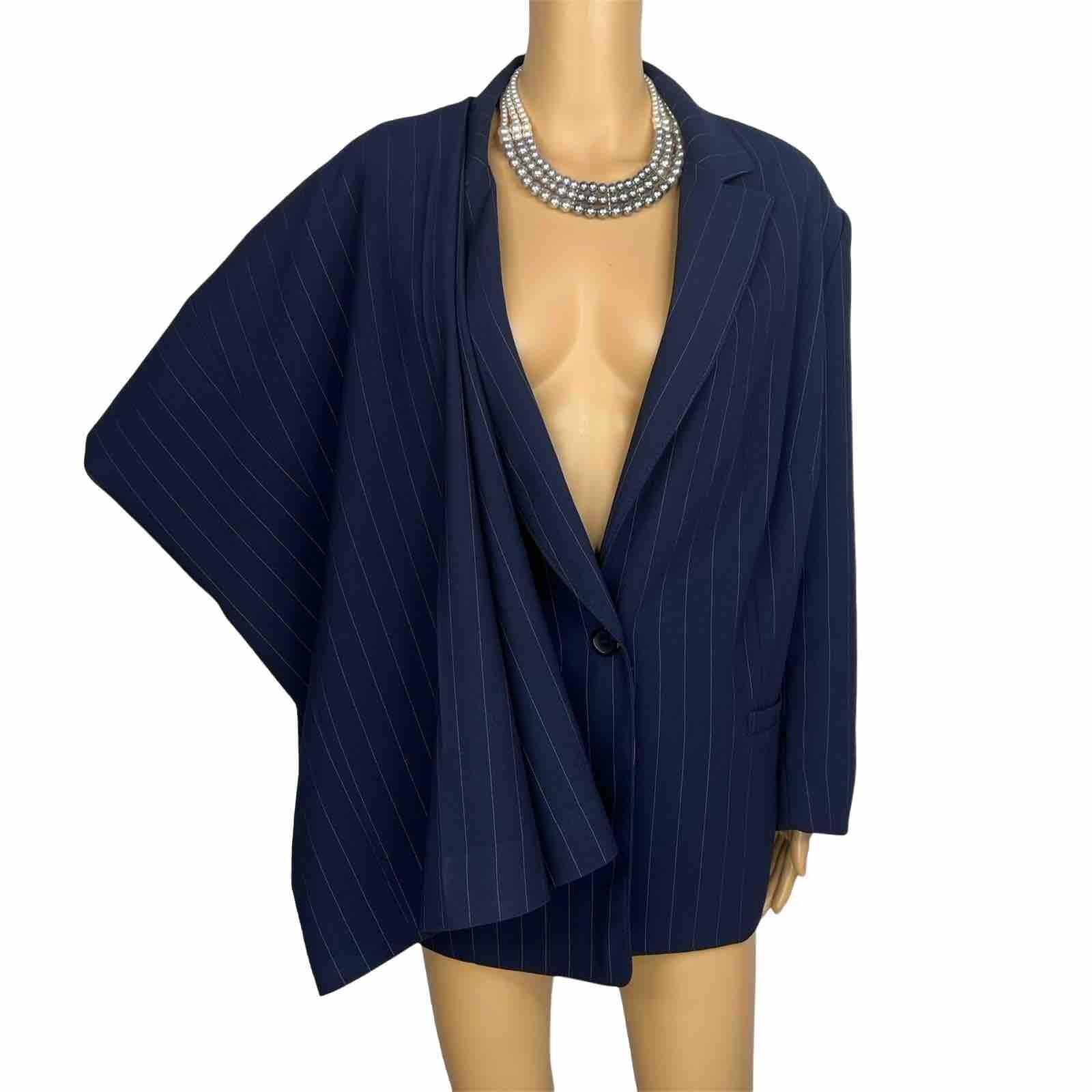John Meyer Polyester Pant Suit Size 22W Blue Striped Notch Collar 2PC Pockets